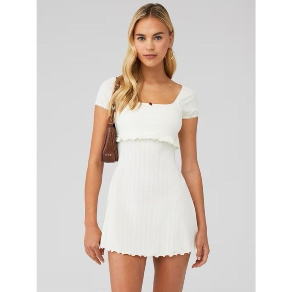 Frankies Bikinis x Sydney Sweeney Rue Pointelle Mini Dress Vanilla Ivory